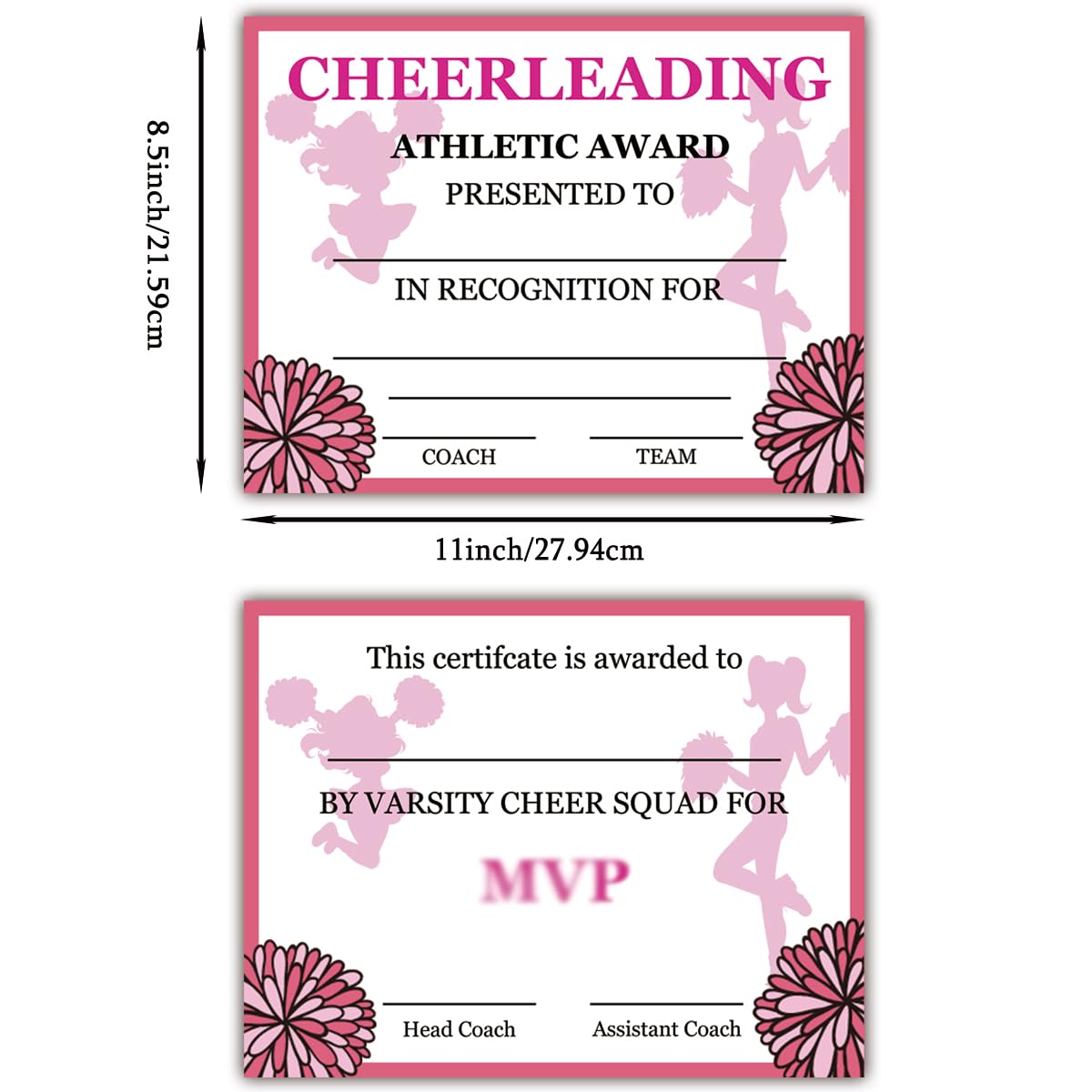 30Pcs Cheerleading Award Certificates 8.5x11inch End of Season Cheerleading Team Awards Sports Ceremony Cheerleading Certificate Pink Cheerleading Certificate of Completion - Image 2