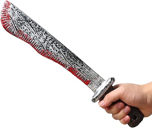 Miniatura 2 de EPDPLAY 2 accesorios de machete sangriento, accesorios de broma realistas de Halloween, hoja de plástico de 17 pulgadas con manchas de sangre