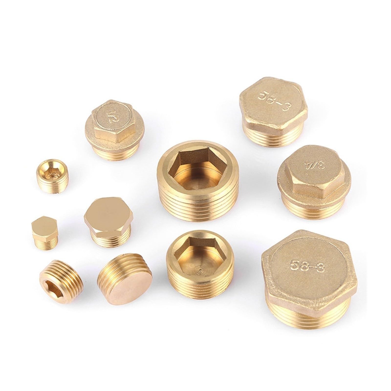 1/8" 1/4" 3/8" 1/2" 3/4" 1" A 2" Filettatura Vite For Tubo In Ottone Maschio Tappo Di Chiusura For Arresto Del Coperchio Esagonale For(Hexagon (3I8),QTY 10pcs)