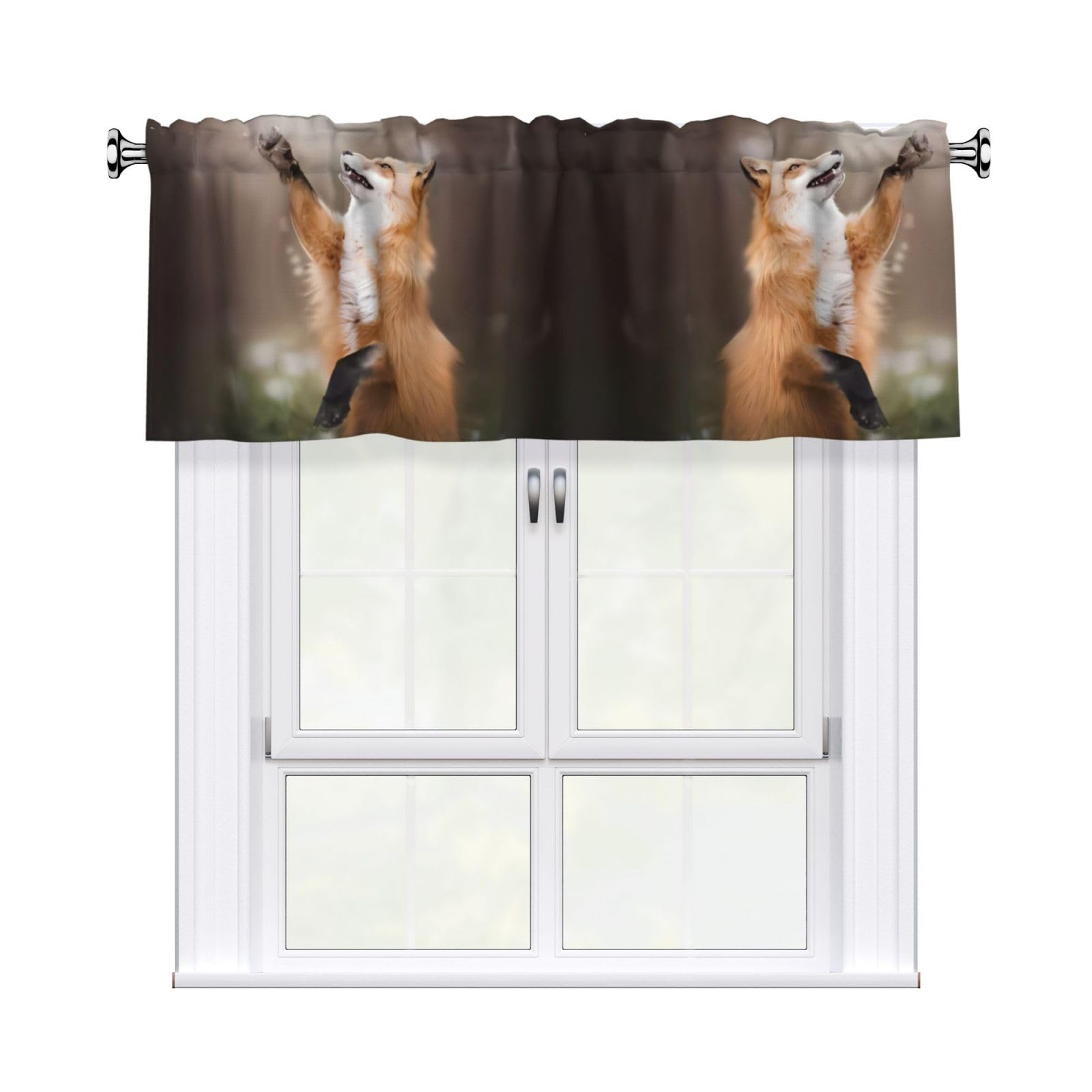 HJFCZH Animal Fox Pattern Prints Curtain Valance 54x18in - Peach Skin Kitchen Window Layer, Filtered Light & Quick-Install Rod Pocket Cover