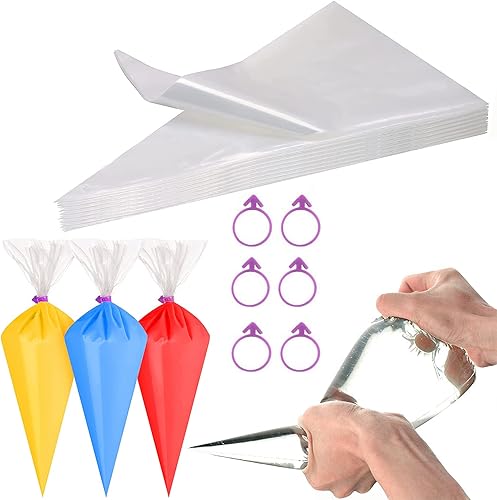 100 bolsas de pastelería, bolsas desechables de 16 pulgadas, bolsas de glaseado, 6 bolsas de glaseado, corbatas, bolsas de decoración de pasteles,