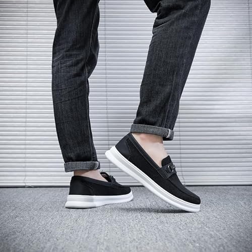 SANNAX Sapatos masculinos sem cadarço, casuais, mocassins, confortáveis e leves, Preto 2, 39