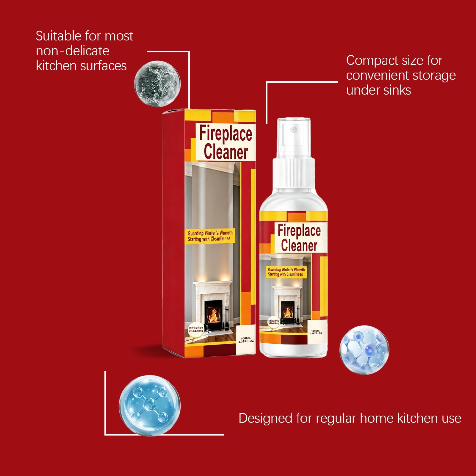 Kaminreiniger & Ofenglasreiniger Spray (5PCS) | Mehrzweck-Hochleistungs-Entfettungsspray für Öfen, BBQ-Grills, Kaminglas- und Herdtüren, löst Ruß, Fett und Teer auf