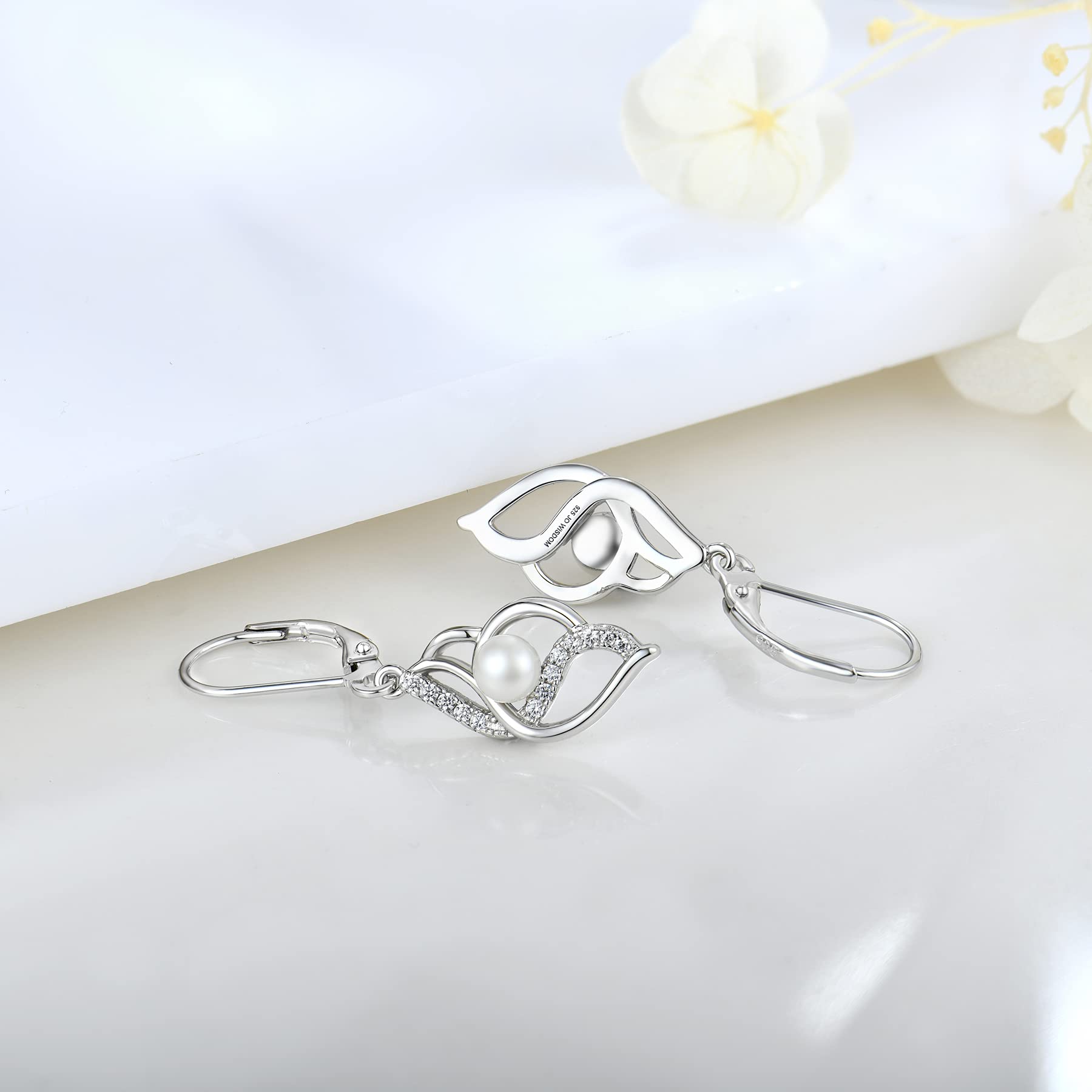 JO WISDOM Ohrringe Hängende Unendlichkeit Silber 925,Perlenohrringe Damen mit 3A Zirkonia mit 8mm Süßwasserperle,Schmuck für Frauen