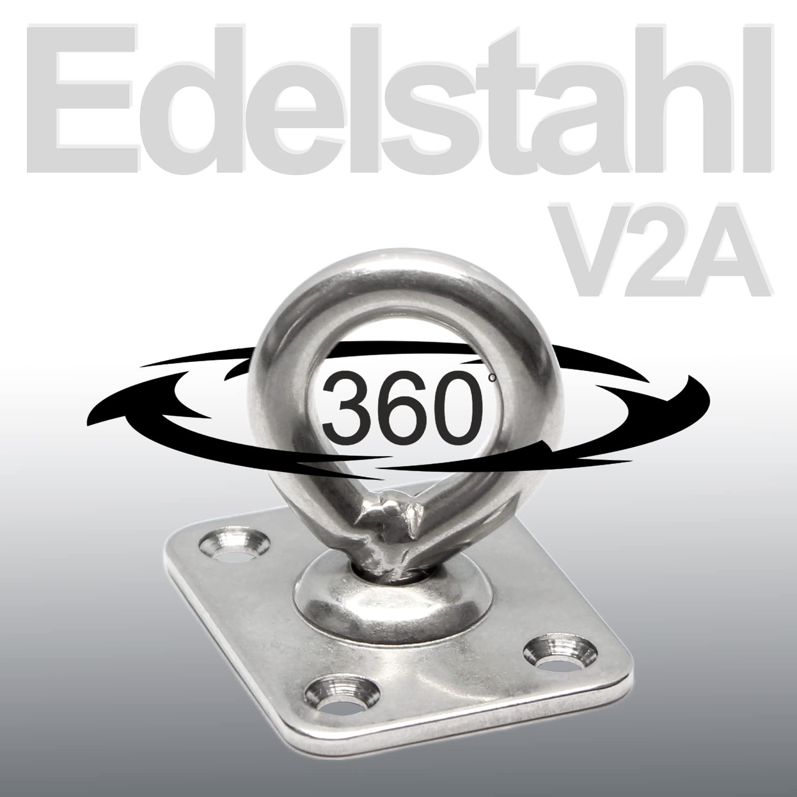 PRIOstahl Augplatte mit Wirbel Rechteckig Decksplatte Drehwirbel - 5 x 35 mm x 4 Stück Befestigung Mastplatte Halterung Aufhängen Anbinden für Boxsack drehbar um 360 Grad aus Edelstahl V2A