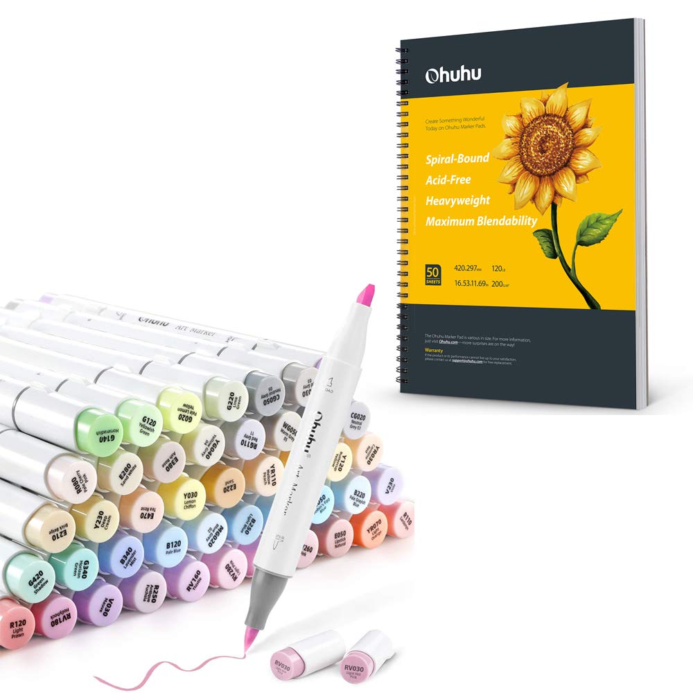 Buy Ohuhu Pastel Markers, Ohuhu 48 Colors Alcohol Brush Markers+Ohuhu