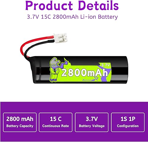 Miniatura 2 de Batería de iones de litio de 2800 mAh 3.7 V con PH2.0, batería recargable RC compatible con conector para productos electrónicos de bricolaje,