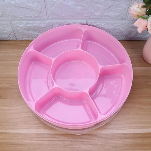 Miniatura 7 de DOITOOL Recipiente para servir dulces y nueces, bandeja de aperitivos de 6 compartimentos con tapa, organizador redondo de plástico para el