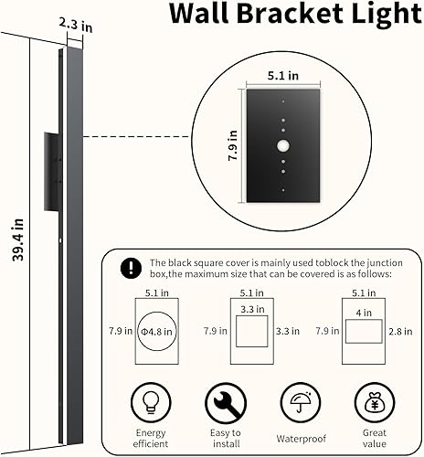 Miniatura 5 de Lámpara LED moderna de pared para exteriores, aplique de pared LED impermeable, lámpara de pared rectangular negra, elegante aluminio de aviación