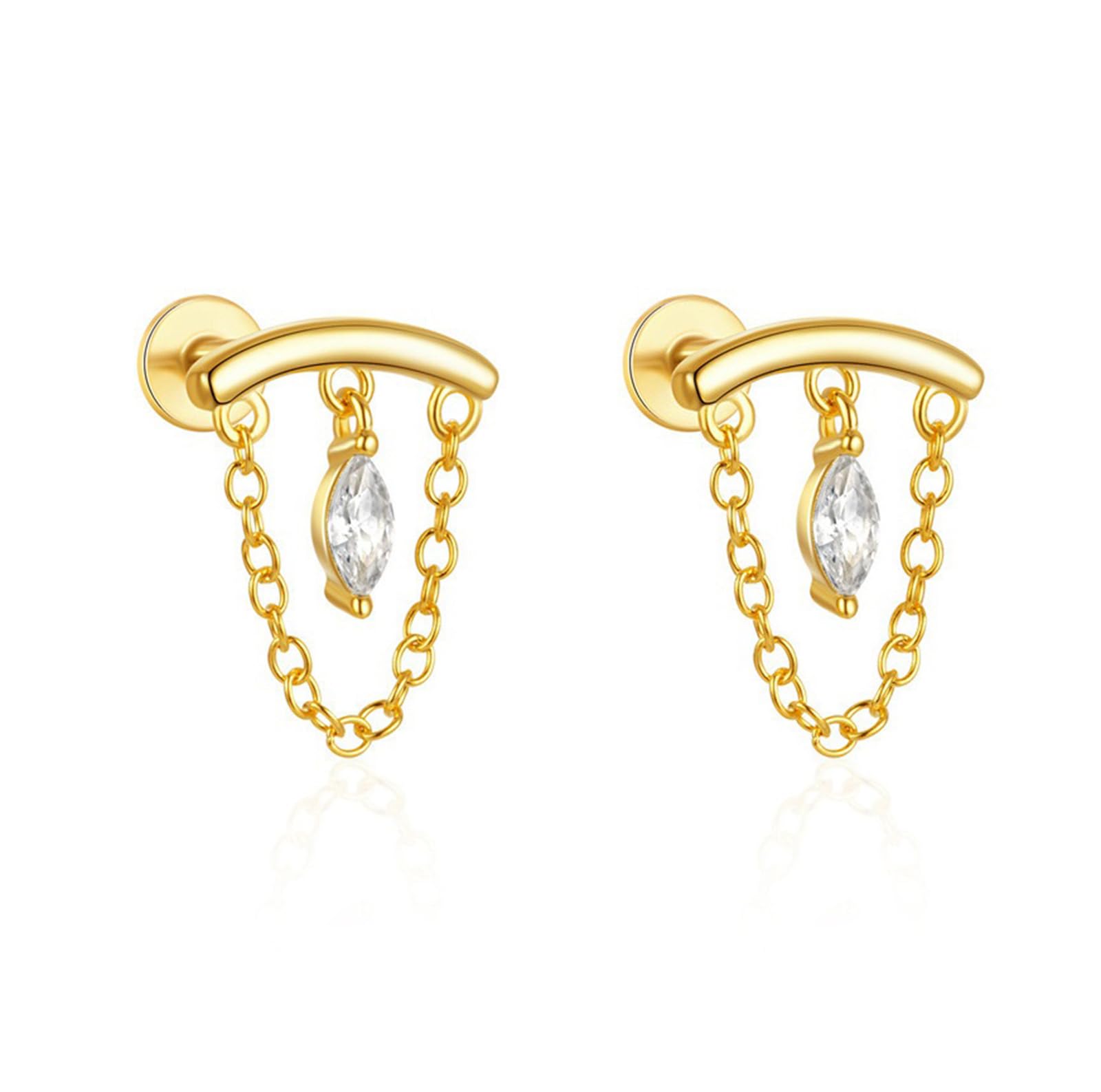 ALRNBYHelix Earrings for Women Flat Back Earrings Hidden Helix Earring Dangle Tassel Chain Earring 2Pcs Cartilage Studs Silver Jewelry Gift