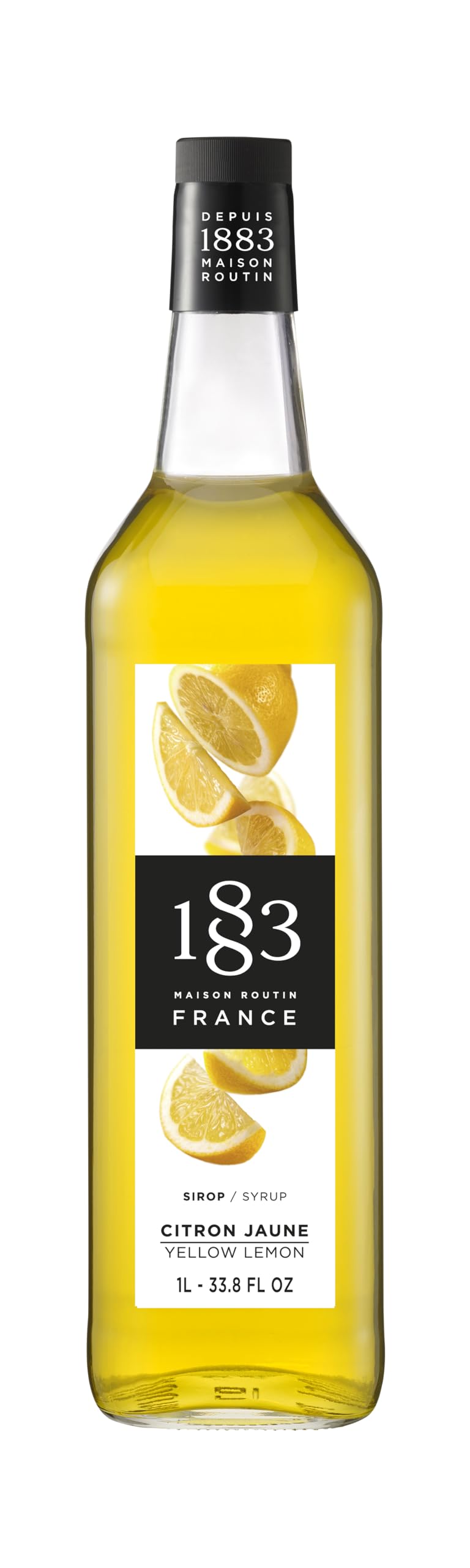 1883 Maison Routin Premium Yellow Lemon Syrup Made with Pure Cane Sugar for Cocktails, Lemonades & Mocktails - Zesty Citrus Flavour, No Preservatives - 1L Glass Bottle