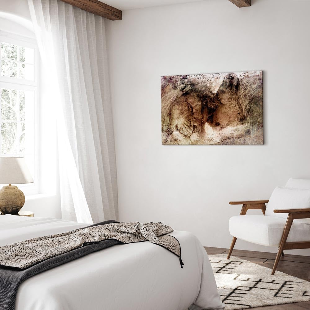murando - Quadro Moderno Acustico per Camera da Letto, Leone, 90x60 cm | Chiodi Inclusi, 1 Pezzo, Schiuma Acustica, Pannelli Fonoassorbenti Decorativi, Produzione Europea