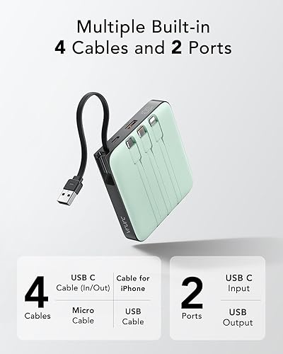 Miniatura 2 de VRURC Banco de energía portátil con cables integrados, 20000mAh 22.5W carga rápida USB C, batería de cargador de teléfono, para iPhone 16, 15, 14,