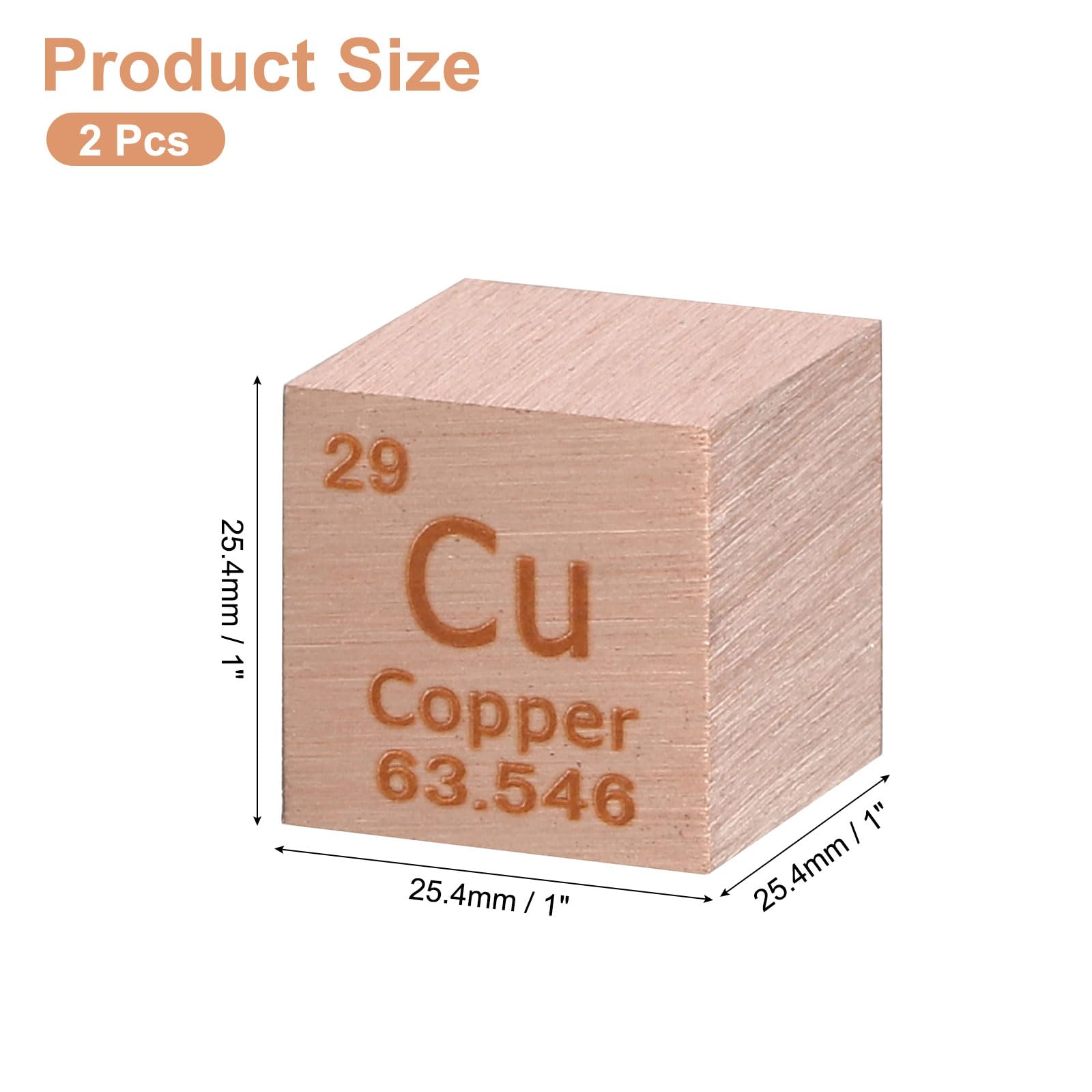 uxcell 2 Pcs Copper Cube, 1 Inch High Density Metal Element Cube Metal Density Cube for Chemical Elements Collection Science Education Experiment Application, Copper