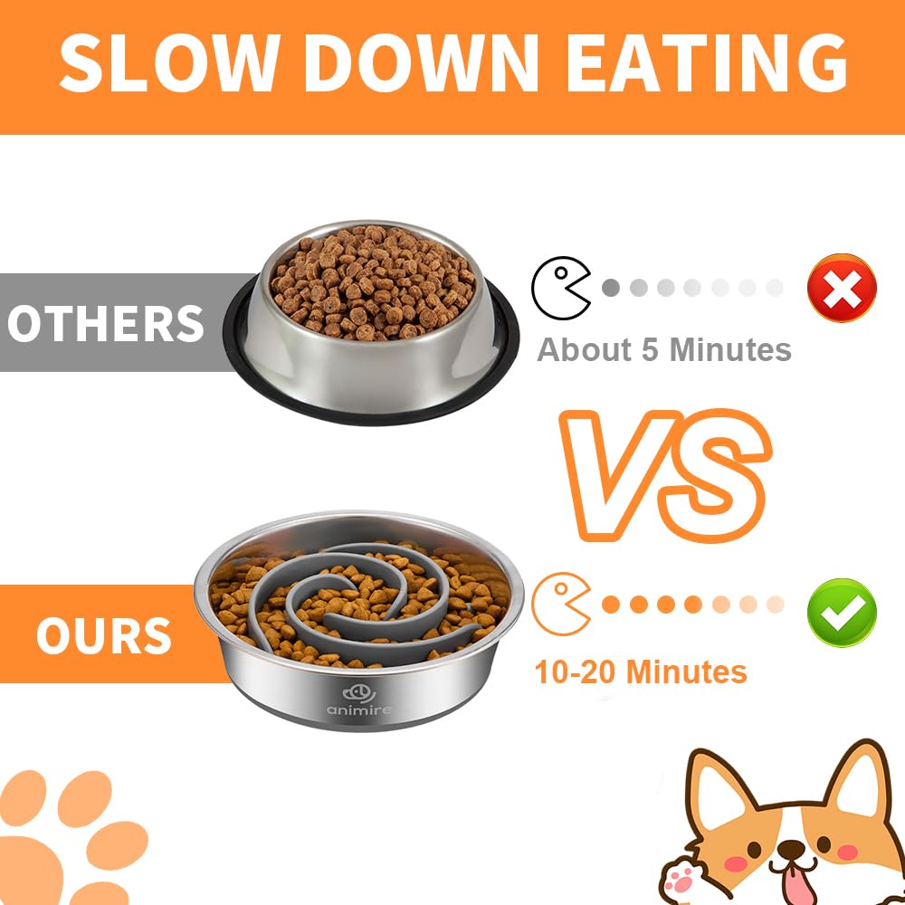 2-in-1 Metal Dog Bowl with Slow Feeder Insert, Stainless Steel Dog Bowls Food Grade 304, Water Food Bowl with Anti-Slip Silicone Base for Small, Medium, Large Dogs - image 2