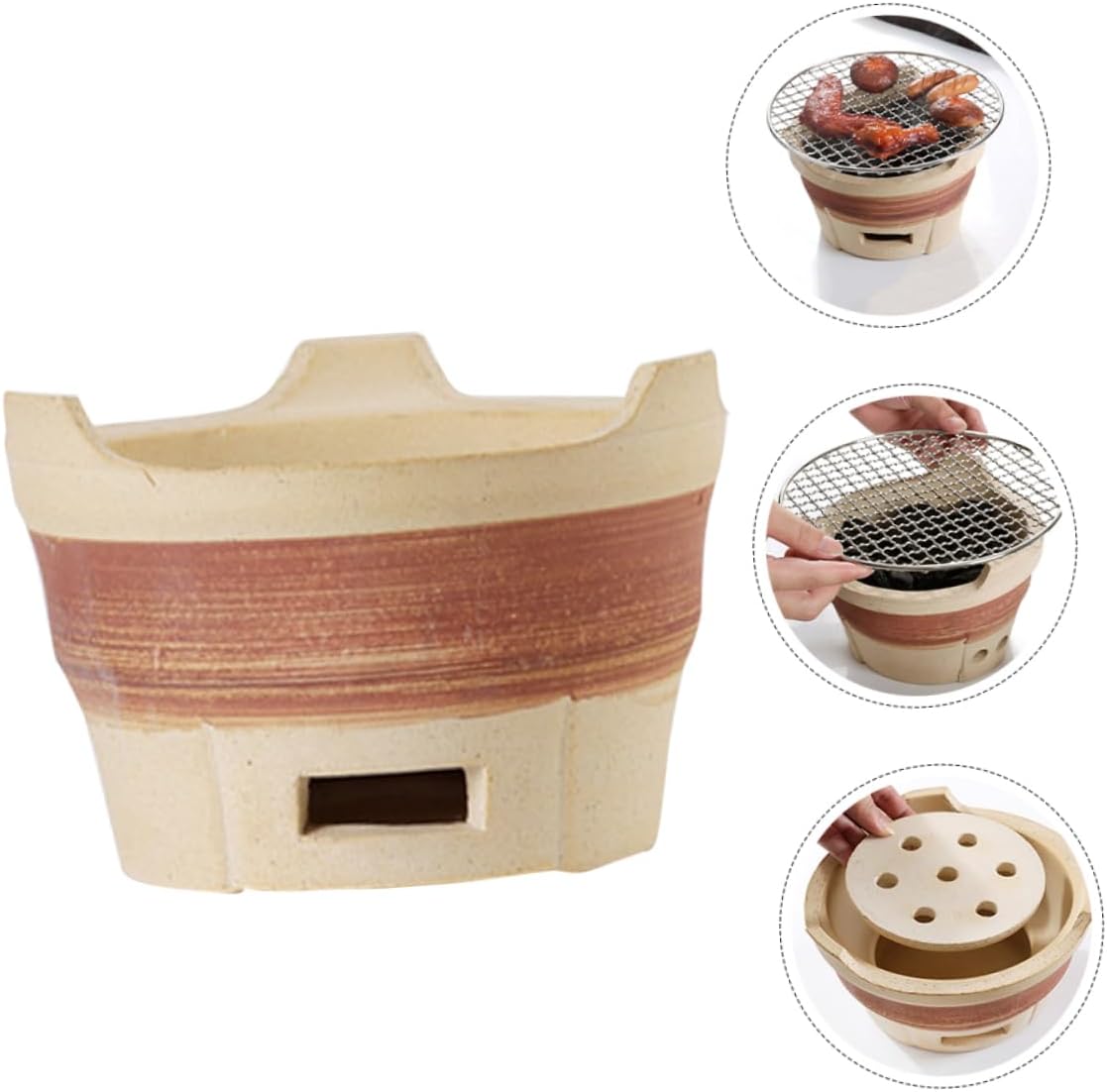 Kisangel Outdoor Charcoal Stove Clay Barbecue Grill for Cooking Meat Fish and Vegetables Lightweight Portable and Easy to Up for Camping and Picnics