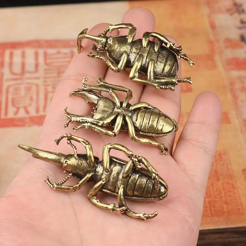 Juego de 3 estatuas mini de escarabajo bronce antiguo miniatura 7