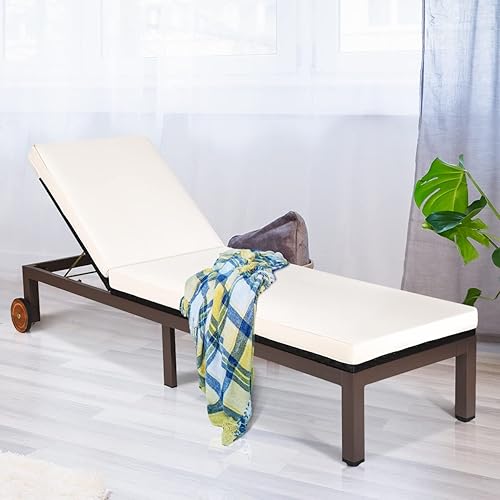 Miniatura 4 de COSTWAY Patio Rattan Lounge Chair Chaise Recliner Back Adjustable Cushioned WWheels White