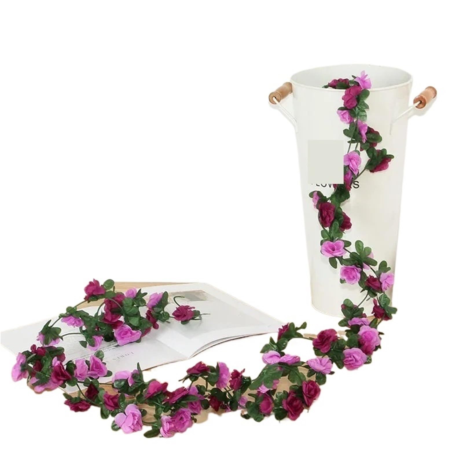 YDYAENIO Fake Rose Flower Hanging Vine 2.4M 45Heads Artificial Rose Vine Flowers With Green Leaves Hanging For Room Wedding Birthday Christmas Wall Arch Decor