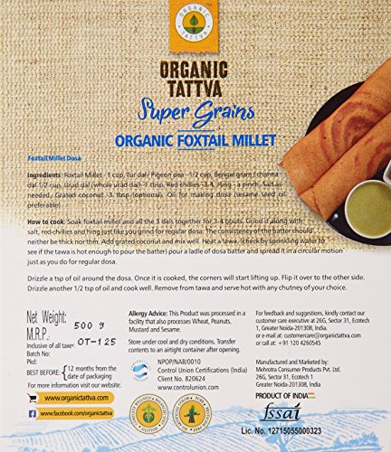 Image of Organic Tattva - Organic Foxtail Millet 500 Gram | High Protein, Zero Cholesterol and Fiber Rich (Pack of 2)