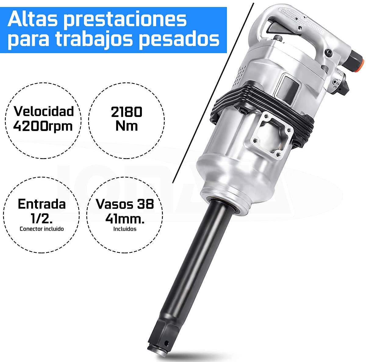 Pistola de Impacto Neumática 2700 NM Afloje / 2180 Nm apriete, 4200RPM, Taladro de Impacto Manual, Ideal para Camiones, tractores, maquinaria industrial, Neumáticos y Equipo Pesado