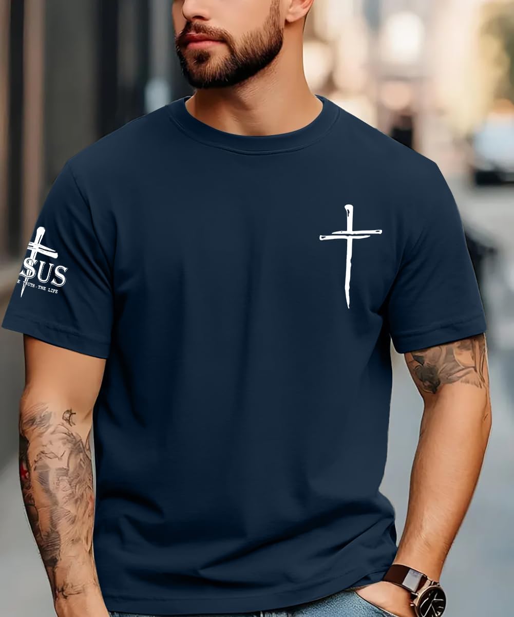 Christian Shirts for Men Oversized Jesus Shirt Faith Cross Graphic Tees God Religious Gifts Short Sleeve Tops - Image 4