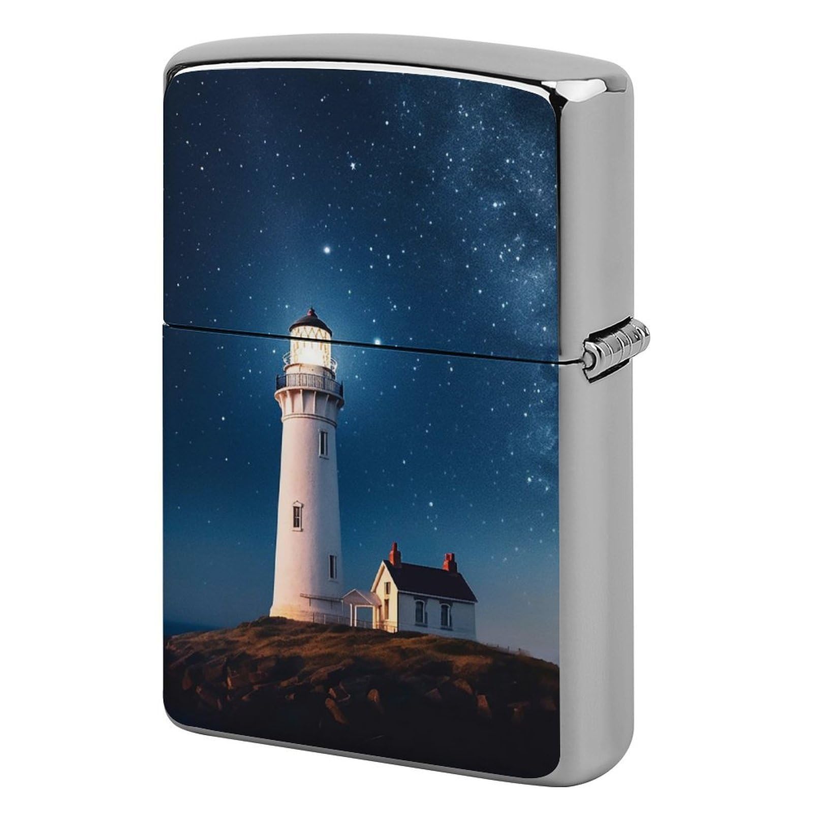 Lighthouse Under Starry Night Lighter Cover for Men, Personalized Lighter Case for Birthday Gift, Flip-Top Lighters Protective Cover, Portable Lighters Shell for Outdoor, Travel