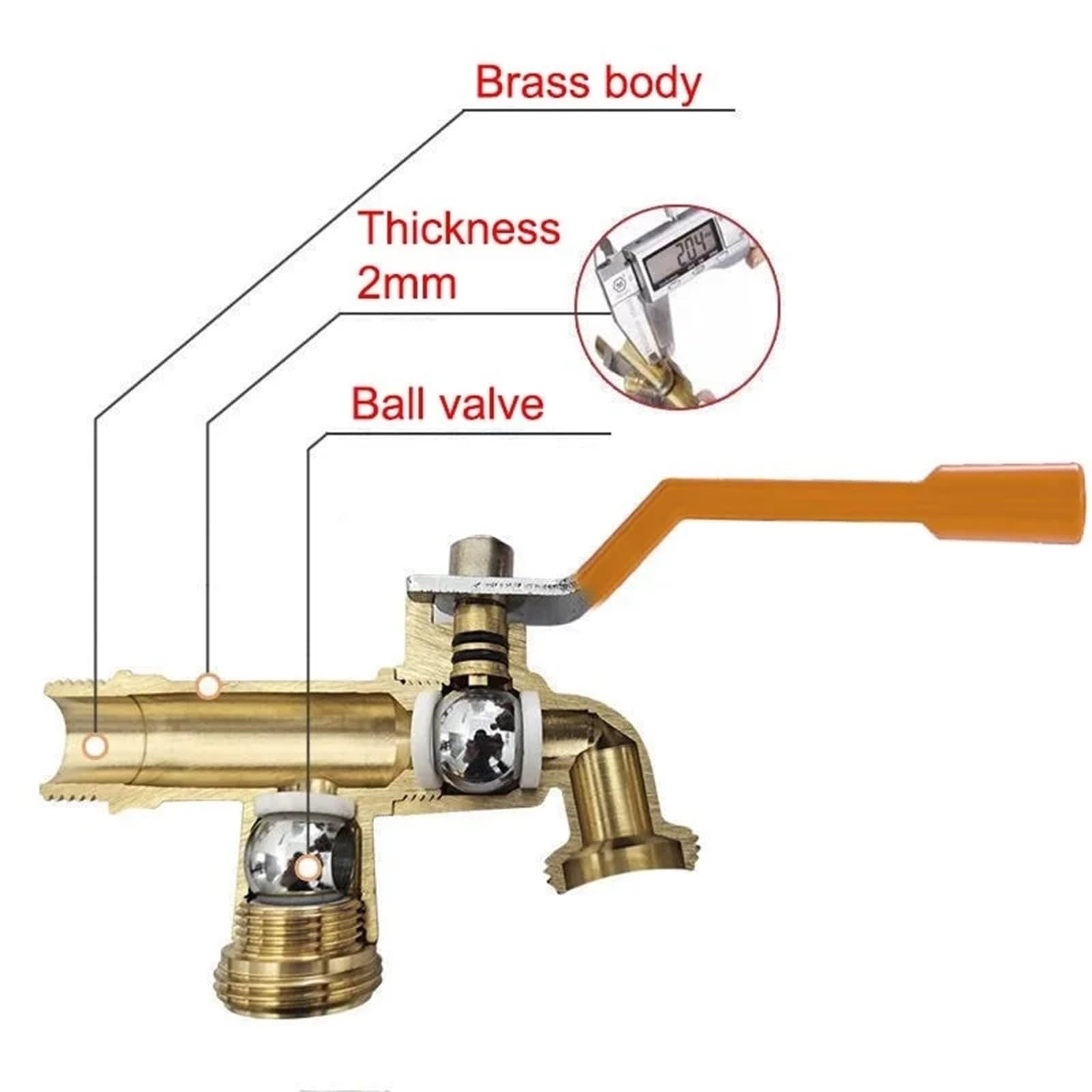 Válvula de grifo de palanca de jardín, bola de agua con conector doble/salida a prueba de heladas para manguera de tanque IBC (1 grifo de 26 mm)