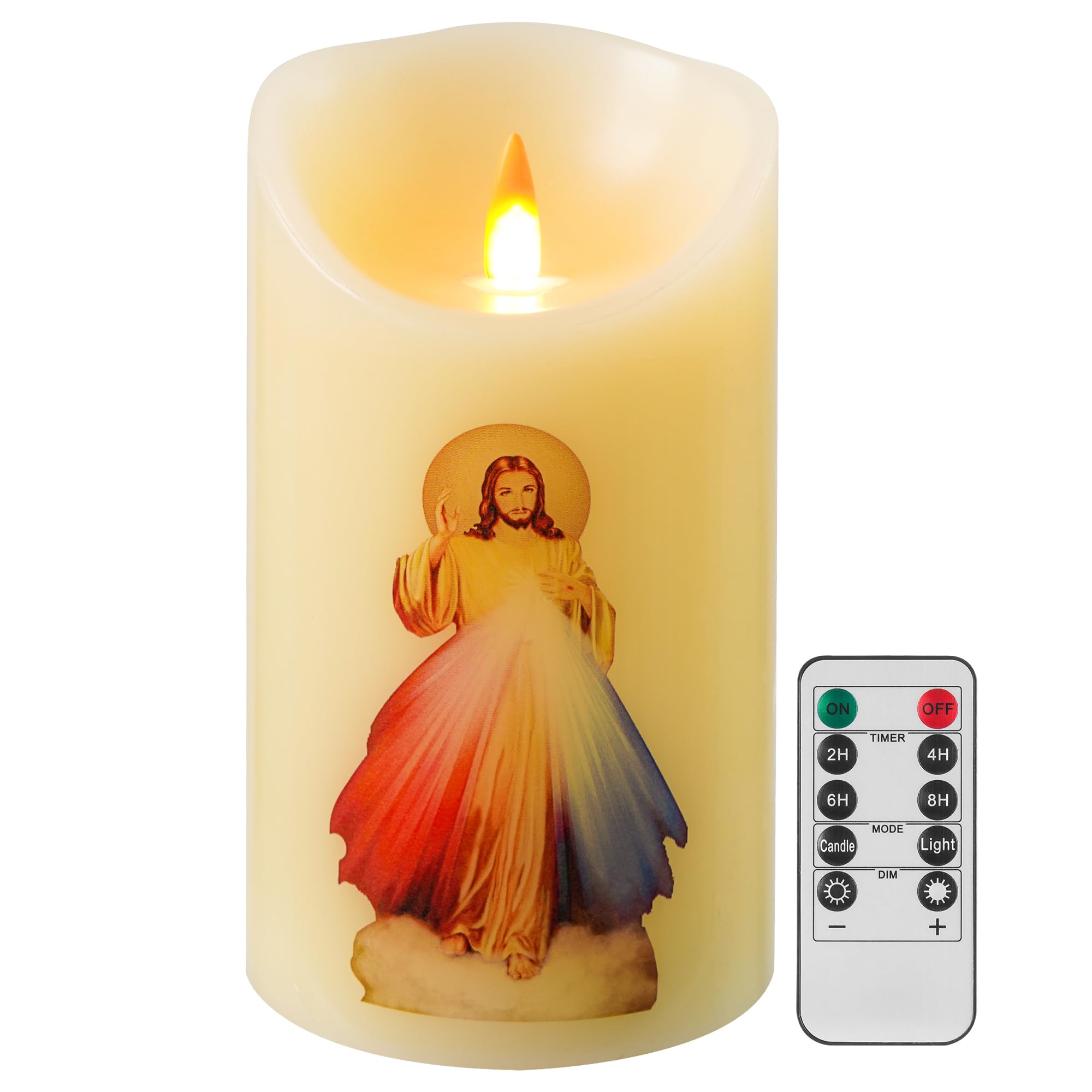 QQFCTOO LED Prayer Flameless Candle with Remote Timer, Battery Powered Candle, Religious Candle, Real Wax, for Home Altar, Church, Devotional,6