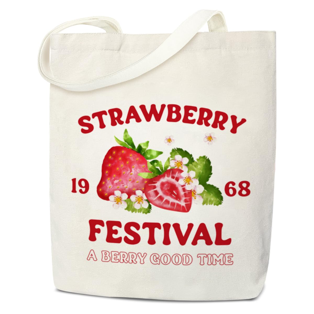 Strawberry Canvas Tote for Women - Summer Vacation Gift for Teen, Daughter, Coworker - Cute Strawberry Shopping Reusable Grocery Beach Shoulder Bag /A36
