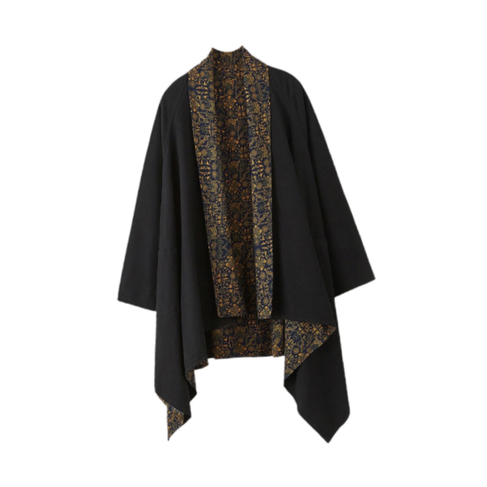 shopora Men'S Cardigan Reversible Ethnic Loose Coat Cotton Linen Drape Cape Overcoat Black | Mens Clothing | Coats & Jackets-picture-40