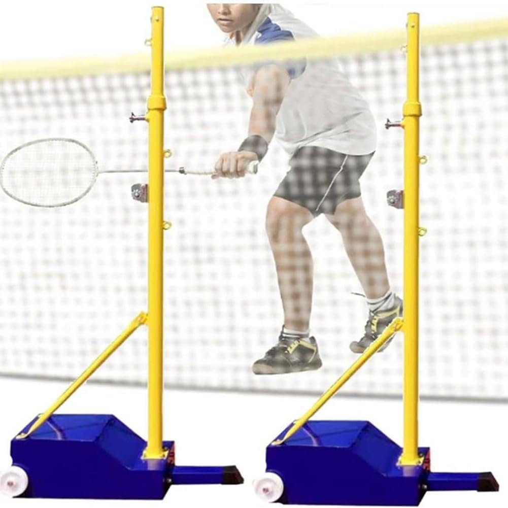 Set di Pali da Badminton Resistenti, Rete da Badminton Estensibile E Supporto, Palo Mobile con Telaio per Rete da Badminton con Base Stabile E Ruota, Altezza Regolabile 155-203 Cm