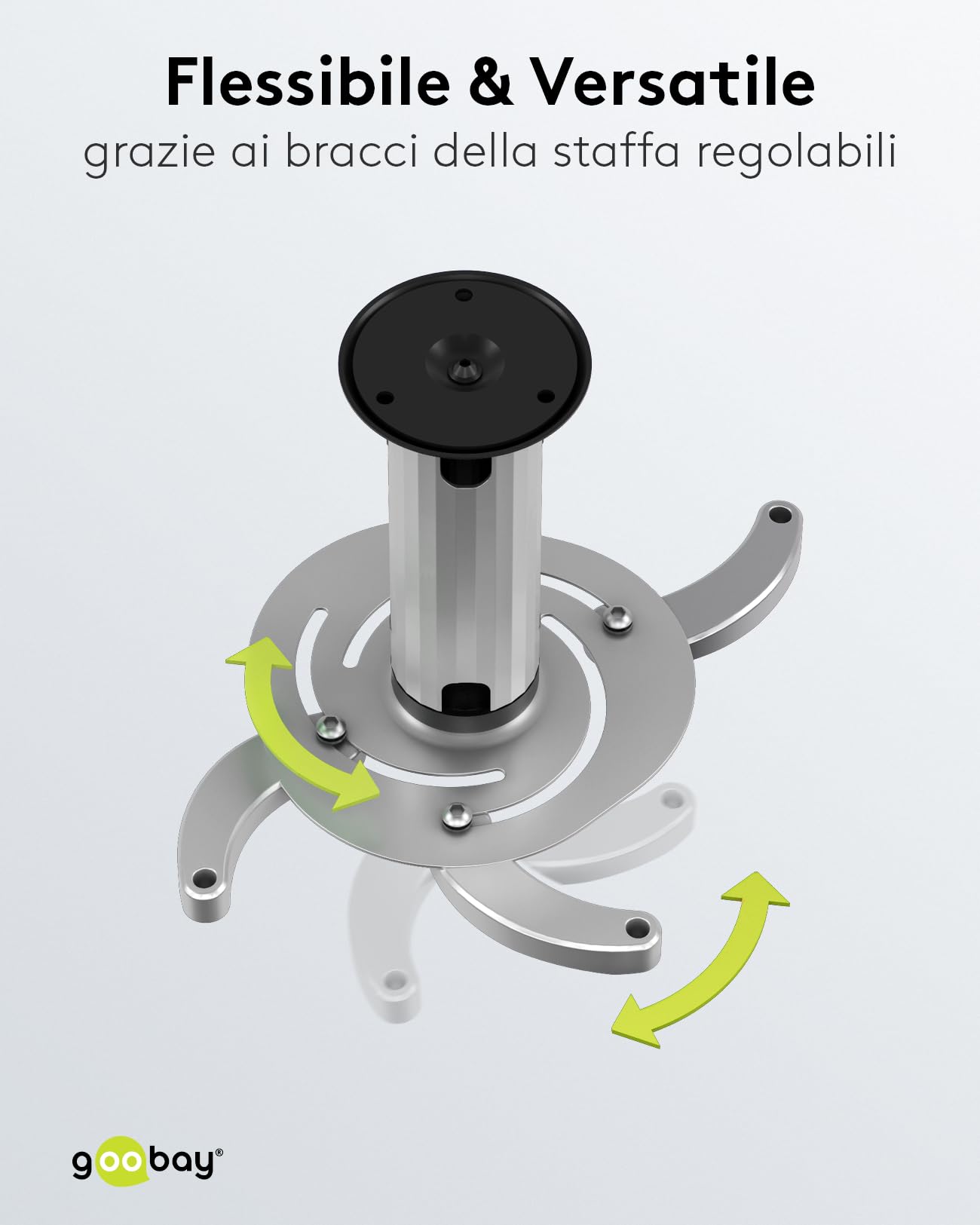 goobay Supporto Videoproiettore Soffitto Universale Fino a 10 kg Interasse 130-320 mm Inclinabile 360 Gradi Girevole Argento - 51905