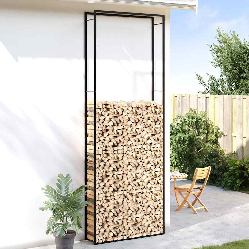 Fengshui Stalowy stojak na drewno kominkowe matowy czarny 110 x 28 x 312 cm