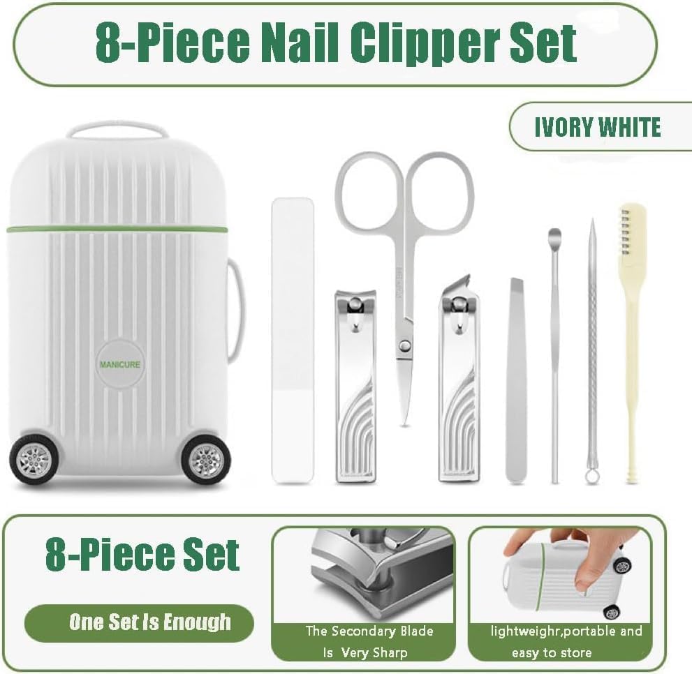 Image of 8-in-1 Manicure Kit - Stainless Steel Nail Clipper Set for Men & Women (Mini Suitcase White)