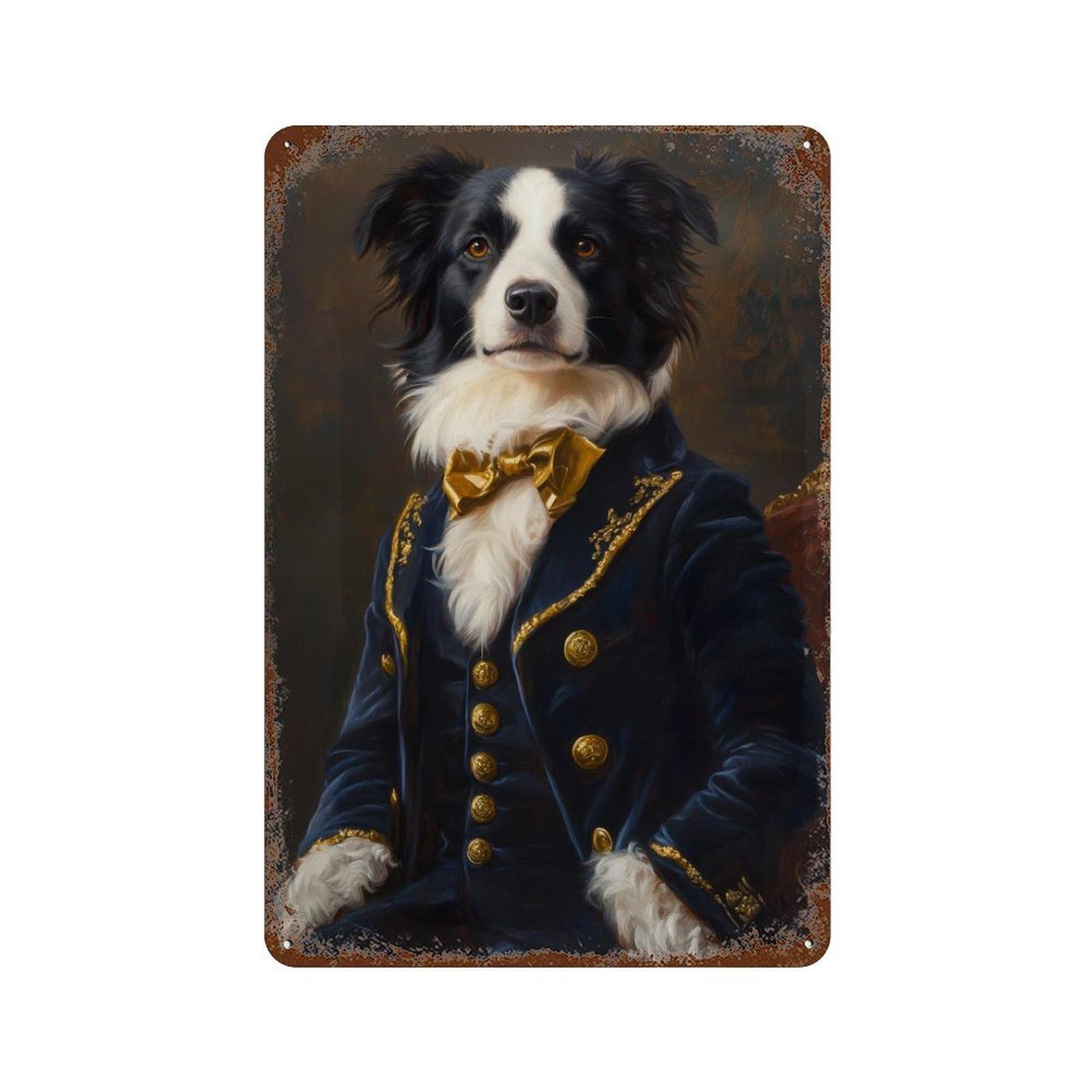 xiaoxiaoshen Regal Border Collie Portrait Victorian Pet Funny Dog Dark Academia Decor Wall Decor Art Metal Tin Poster Modern Home Decor Art Home Bar Shop Decorations Vintage Sign 30x20cm
