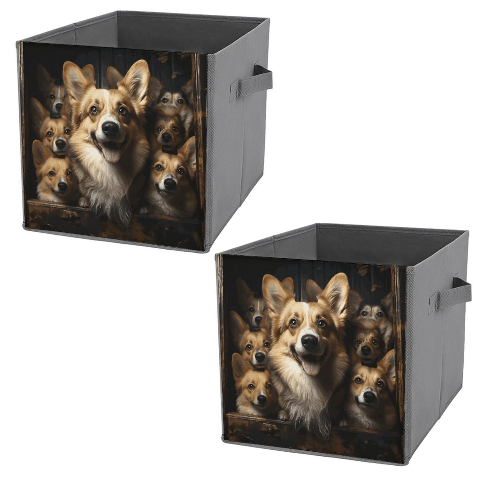NONHAI Collapsible Storage Bins with Dual Handles Fabric Storage Basket Foldable Cubes Organizer Baskets Corgi Pictures Storage Boxes for Organizing Clothing Cube Storage Organizer Bins