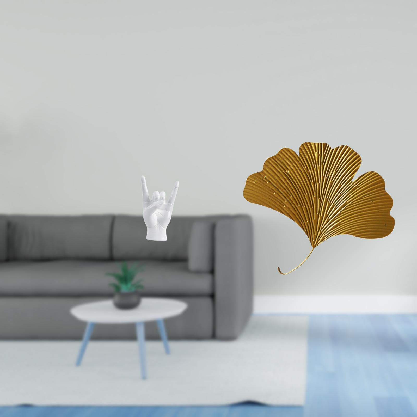 Enakshi® Rock Gesture Sculpture Iron Ginkgo Leaves Hand Sign Abstract Finger Statue Creative Wall Mounted Crafts for Apartment Bedroom Living Room Office Hotel Dining Room Restaurant Farmhouse Decor-image-28