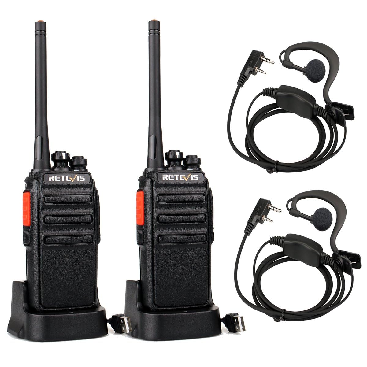 Retevis RT24 Walkie Talkie PMR446 Lizenzfreies  Professionelles Funkgerät mit Großer Reichweite und Freisprech-Walkie-Talkies für Erwachsene mit Ohrhörern und USB-Ladegerät (Schwarz  1 Paar)