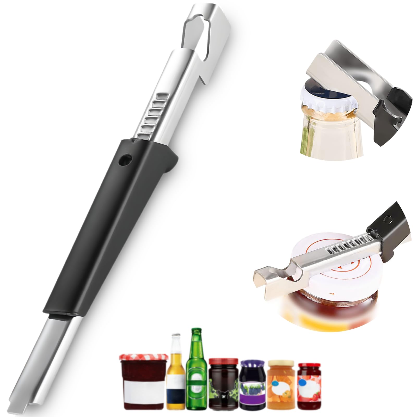 Adjustable Multifunction Lid Opener for Weak Hands, CCKHDD Stainless Steel Jar Can Opener Bottle Opener for Seniors with Arthritis,with Bottle Cap Openers Kitchen Gadgets Fit for Most Bottles