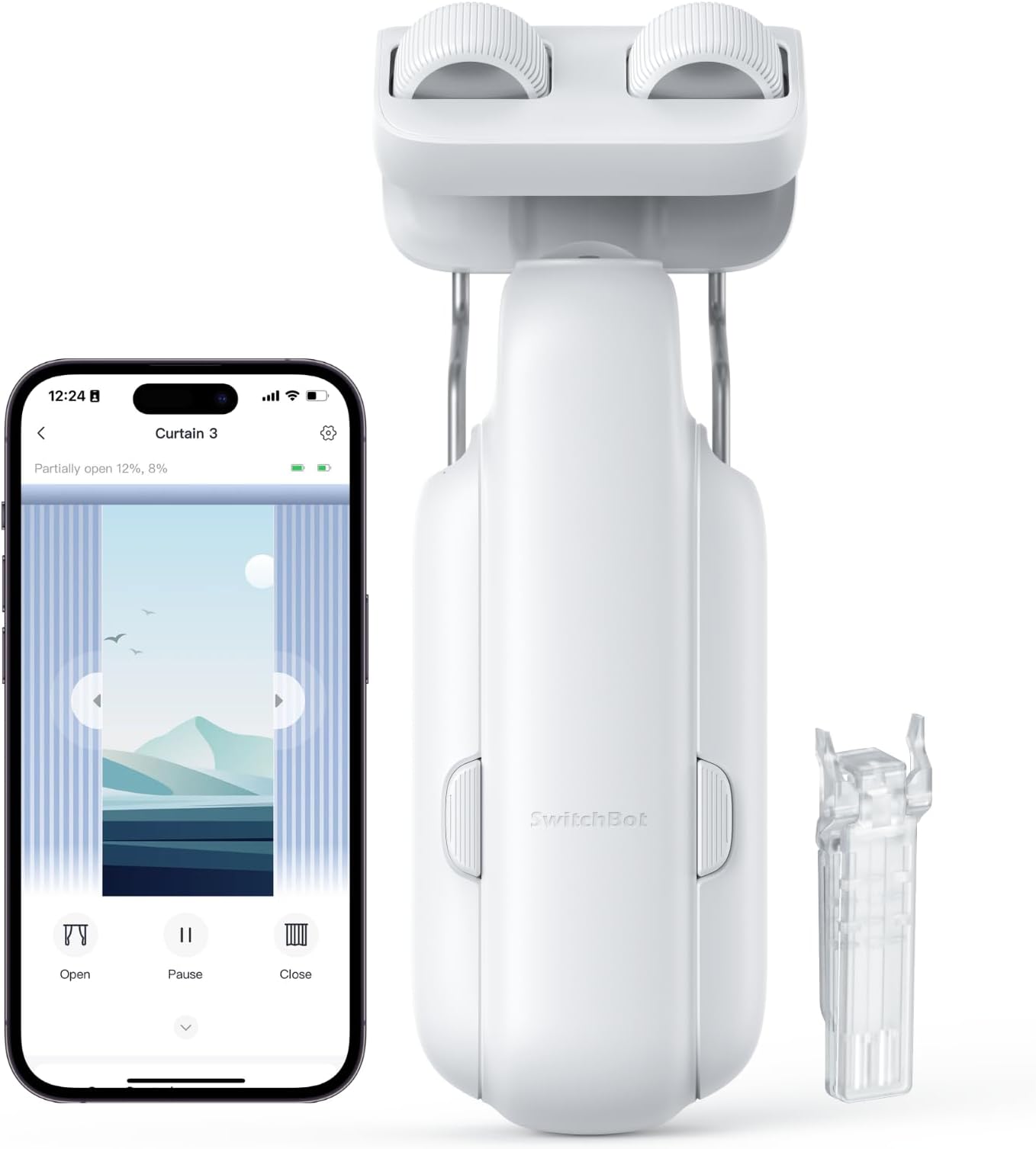 Automatic Curtain Opener - Bluetooth Remote Control Smart Curtain with App/Timer, Upgraded High-Performance Motor, Add SwitchBot Hub to Work with Alexa, Google Home, HomeKit