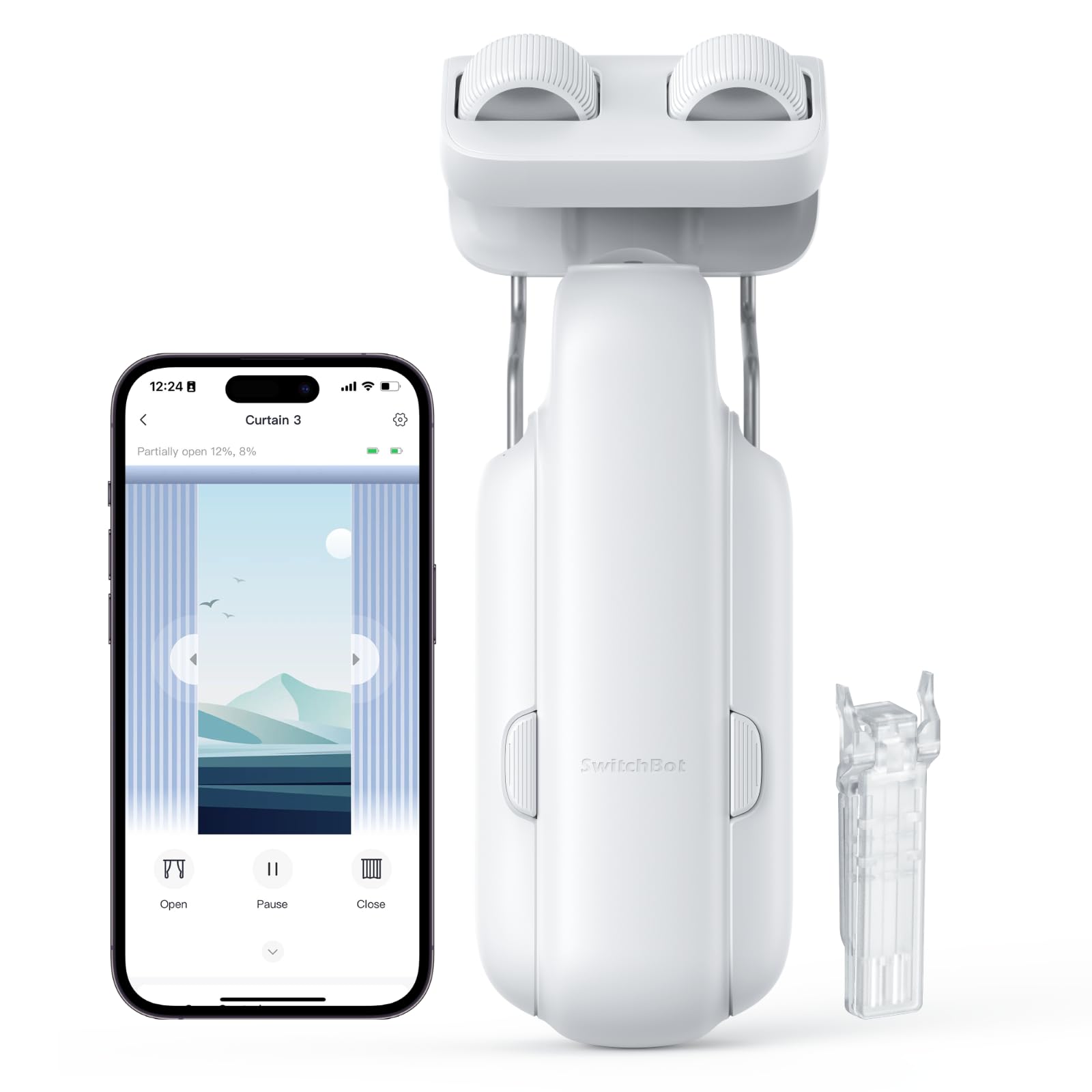 SwitchBotAutomatic Curtain Opener - Bluetooth Remote Control Smart Curtain with App/Timer, Upgraded High-Performance Motor, Add SwitchBot Hub to Work with Alexa, Google Home, HomeKit