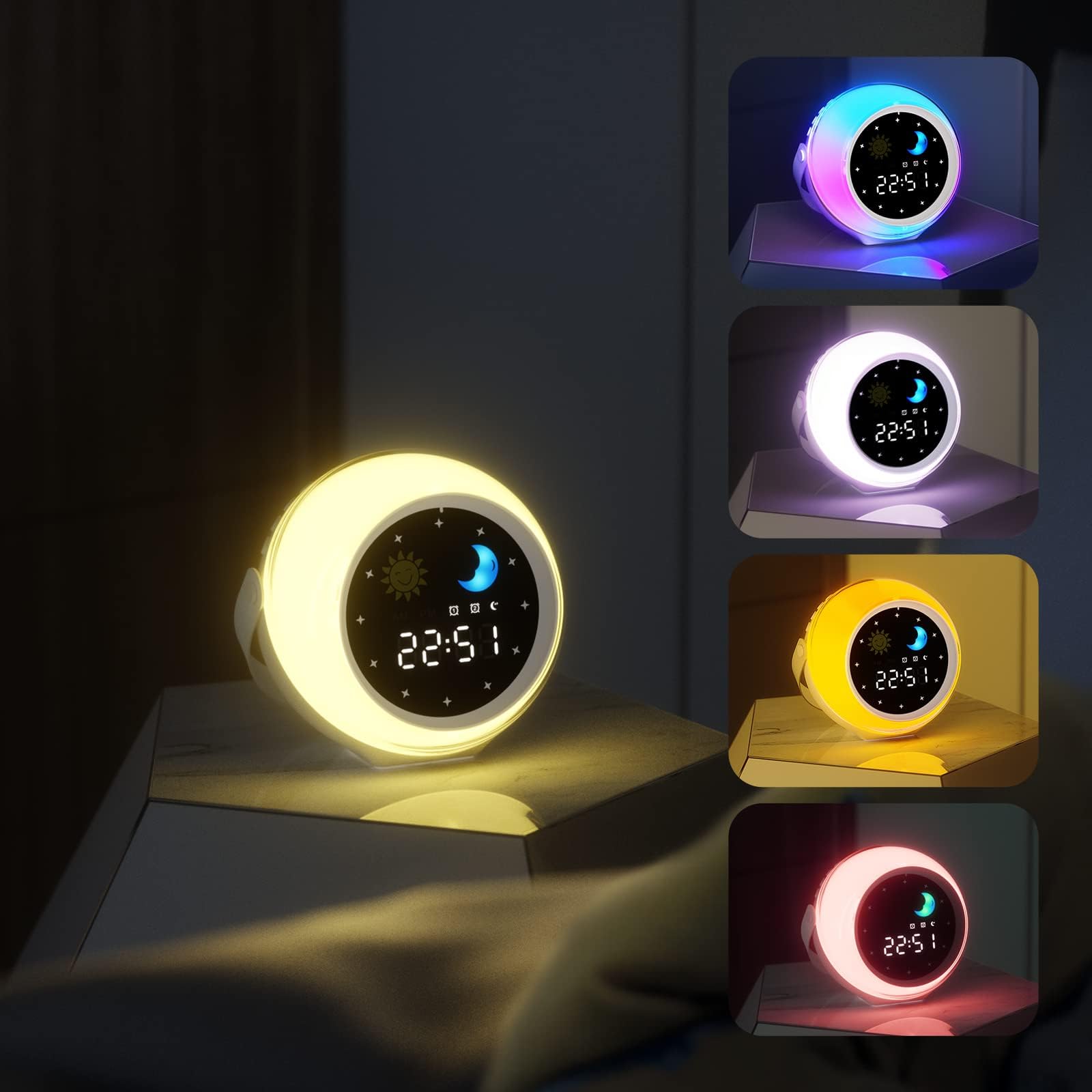 Digital Alarm Clock with FM Radio for Bedroom, 8 Colors Night Light with 2 Charging Port, Sleep