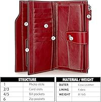 Vista 51 de BOSTANTEN - Cartera de piel auténtica para mujer con bolsillo con cremallera), BL3162011Kcoffee C-Naranja Marrón