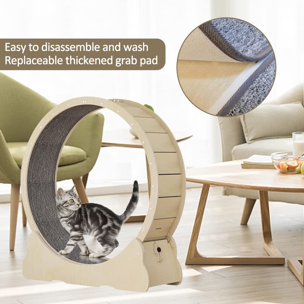 Roulant per gatti, 132 cm, con moquette, dispositivo fitness per la perdita di peso, per una vita più lunga del gatto (legno naturale, XXL)