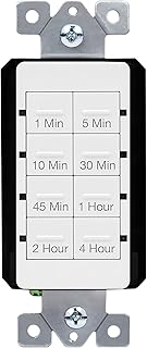 TOPGREENER Countdown Timer Switch, Bathroom Timer Switch for Fans, Lights, Ventilation, 1-5-10-30-45 min, 1-2-4 hr, 600W LED, 1/2HP, Neutral Wire Required, UL Listed, TGT08, White