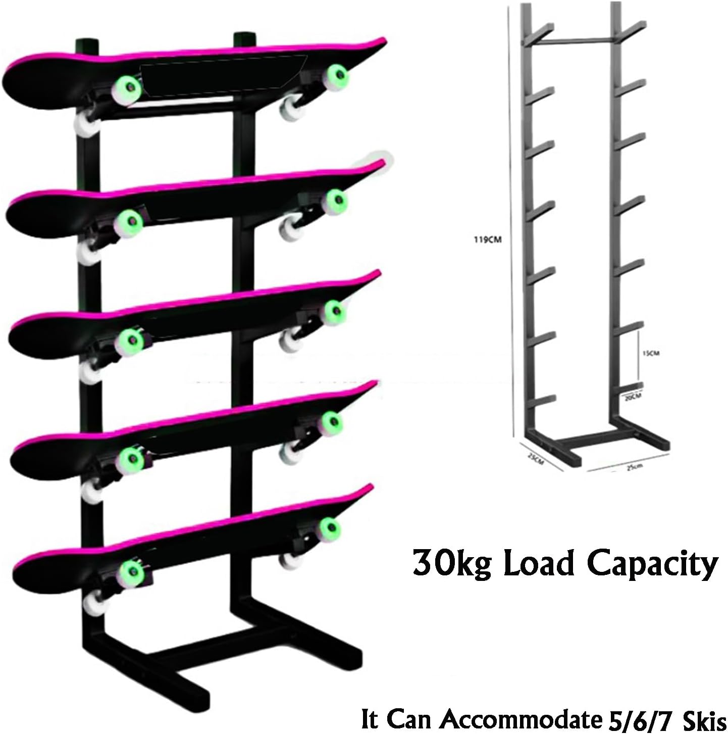 Skateboard Rack Floor Stand,Heavy Duty Sports Equipment Shelf,Indoor Outdoor Storage Display,30kg Load Capacity,for Garage Home School Use