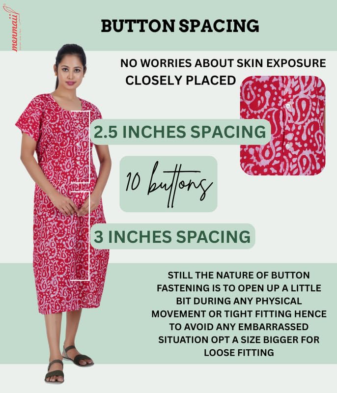 Image of MENMAII Women's [L-4XL] Full Open /Front Buttoned [a Kind of Adaptive Clothing] Multipurpose Nighty for Maternity /Pregnancy /Elderly /Patient /Feeding /Hospital Purpose Nighty Calf Length