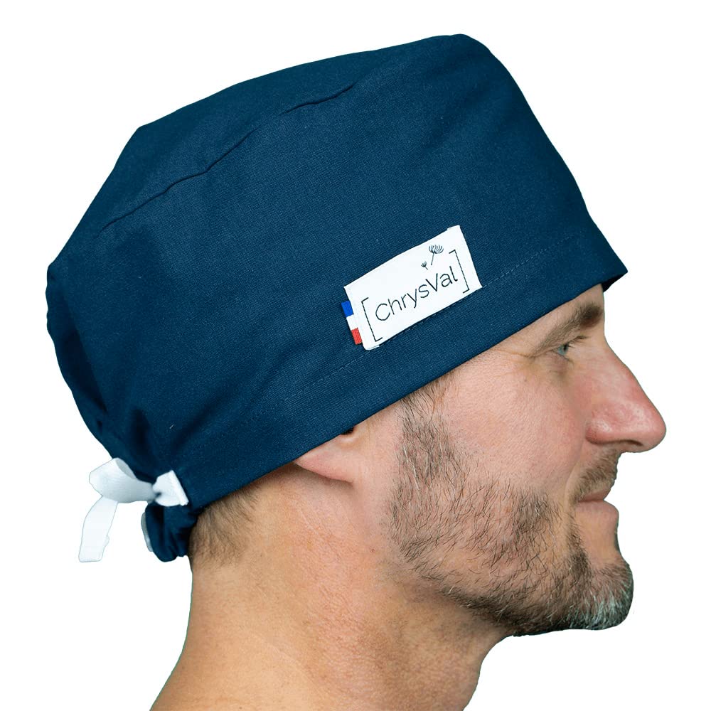 Calot Couvrant Bleu Nuit - Bonnet Médical ou Calot Cuisine Unisexe 100% Coton Oeko-Tex - Réglable Avec Attaches et Elastique