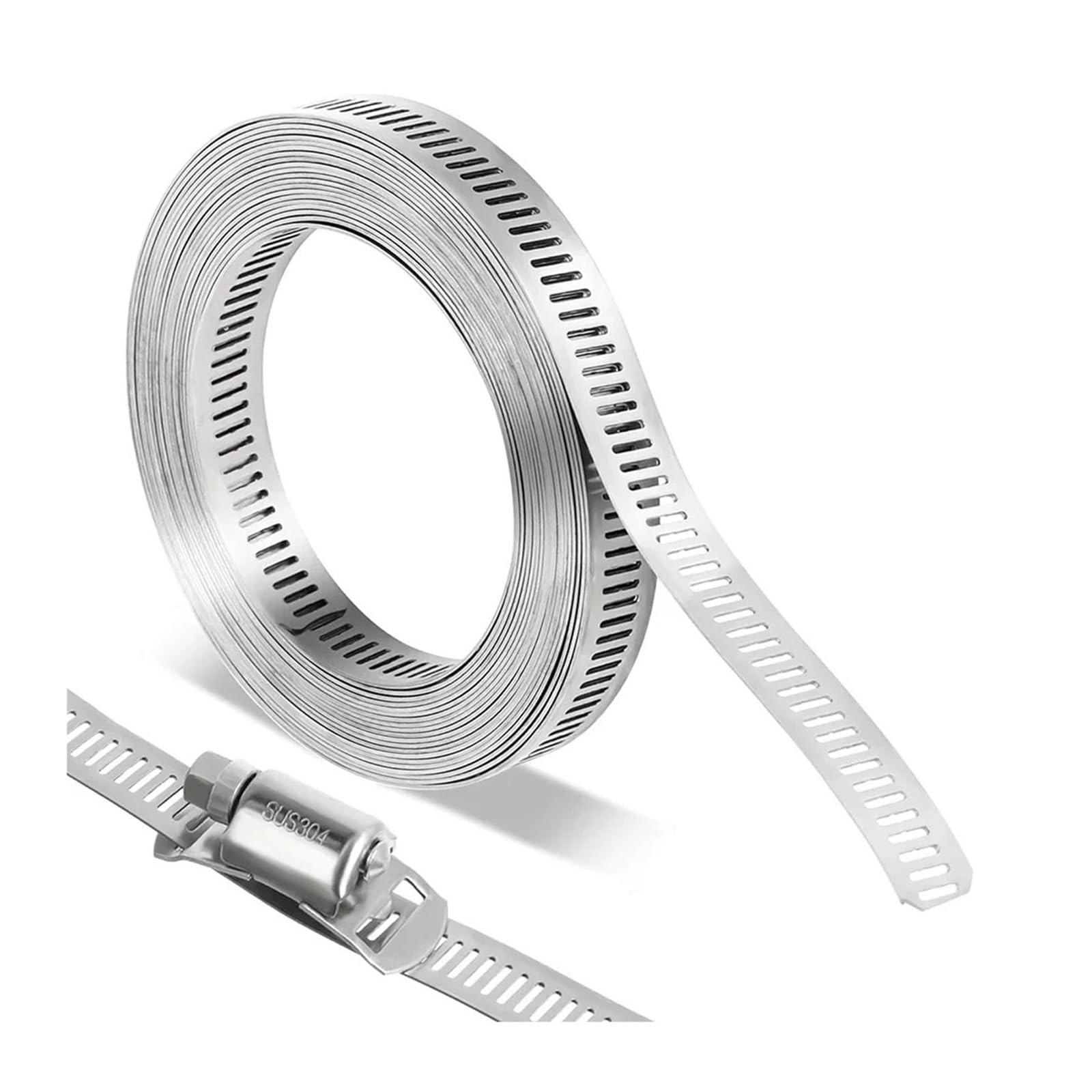 1Set Stainless Steel Hose Clamps Strap DIY Sized Screw Band with Fasteners Worm Gear Clip Adjustable Tube Pipe Ducting Clamp for Tube(2M- with 5pcs clamp)